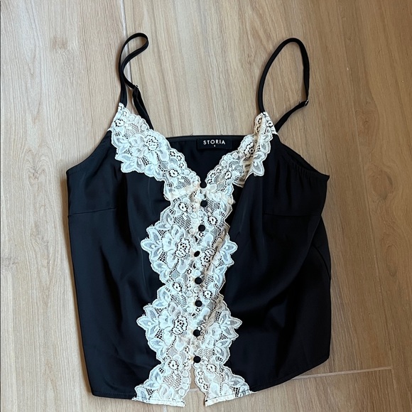 Storia Black and Cream Lace Camisole - Picture 1 of 4